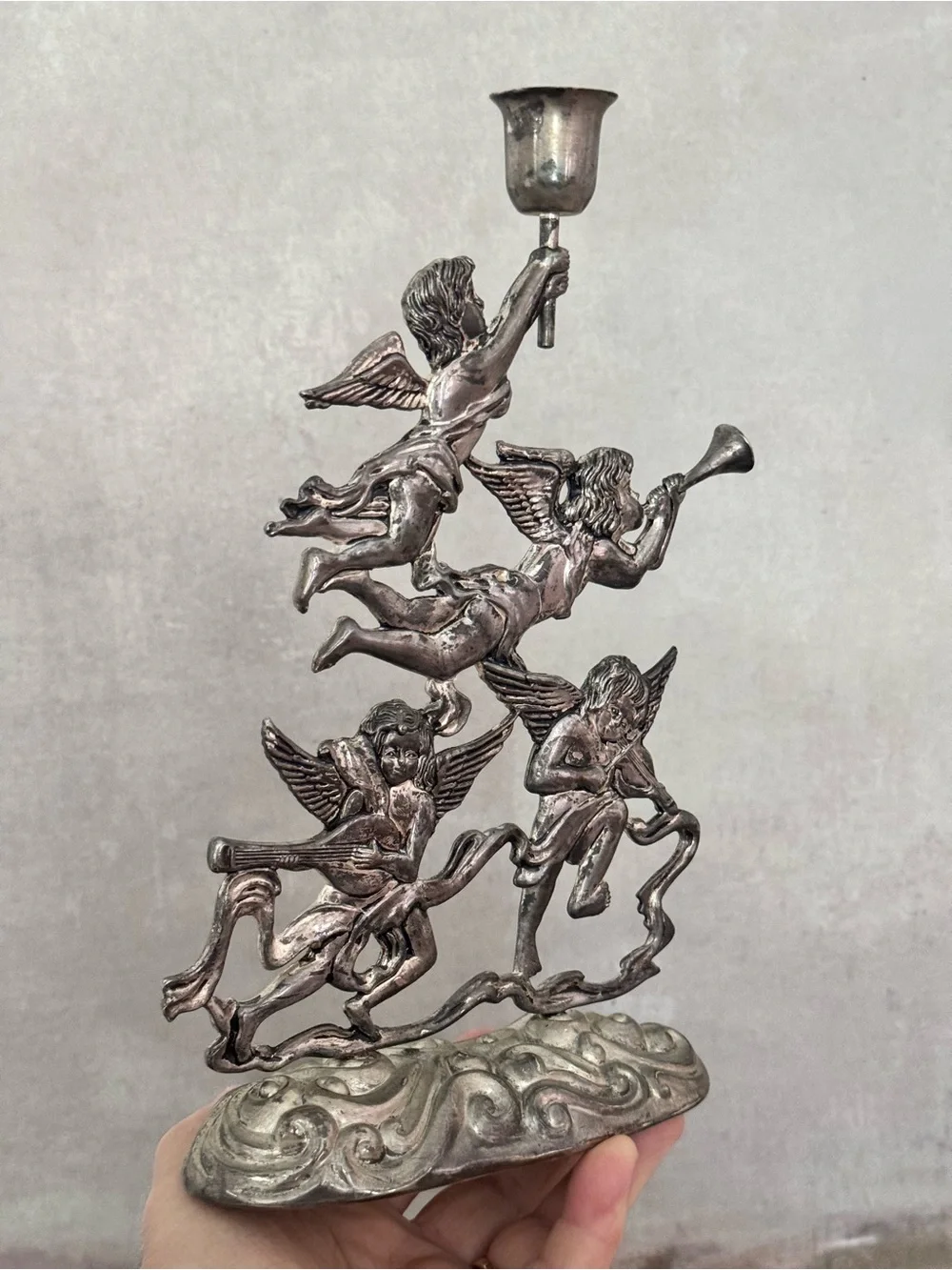 Vintage Cherub Angel Candle Holder Silverplate Italy Style